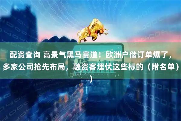 配资查询 高景气黑马赛道！欧洲户储订单爆了，多家公司抢先布局，融资客埋伏这些标的（附名单）